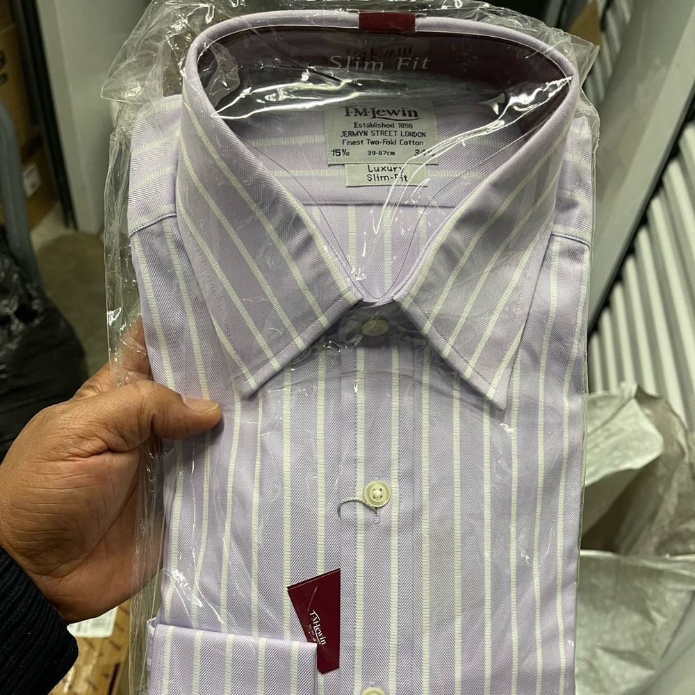 NWT TM Lewin dress shirt Lilac striped Sz 15.5 34.5